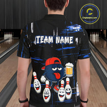 Load image into Gallery viewer, Custom Black And Blue Funny Beer Bowling Men Polo, Quarter Zip Shirts, funny bowling shirts NQS11488