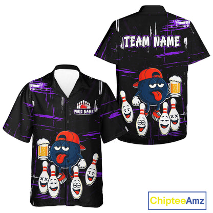 Custom Black And Purple Funny Beer Hawaiian bowling jersey, funny bowling shirts NQS11489