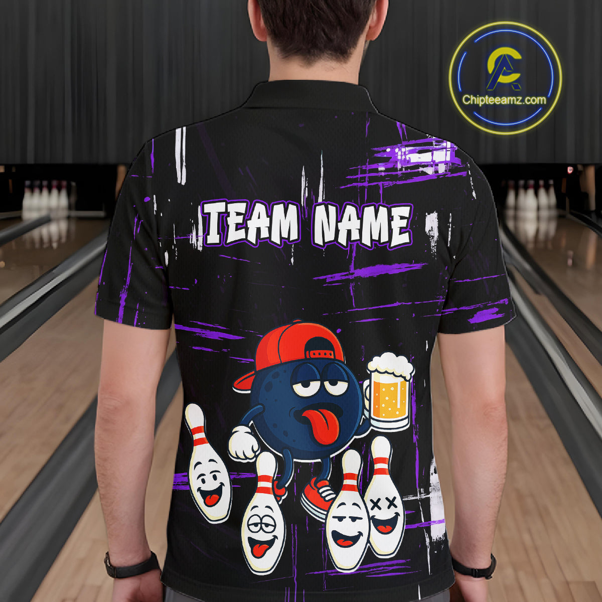 Custom Black And Purple Funny Beer Bowling Men Polo, Quarter Zip Shirts, funny bowling shirts NQS11489