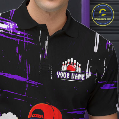 Custom Black And Purple Funny Beer Bowling Men Polo, Quarter Zip Shirts, funny bowling shirts NQS11489
