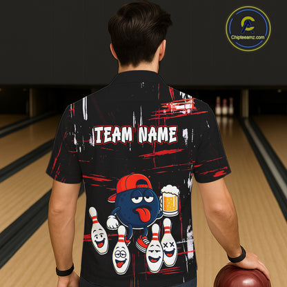 Custom Black And Red Funny Beer Hawaiian bowling jersey, funny bowling shirts NQS11490