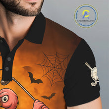 Load image into Gallery viewer, Black and Orange Funny Flamingo Golf Polo Shirt For Men Custom Halloween Golf Attire Golfing Gifts NQS10701