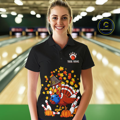 Funny Turkey Bowling Shirts For Women, Autumn Leaf Thanksgiving Bowling Tournament Shirts NQS10716