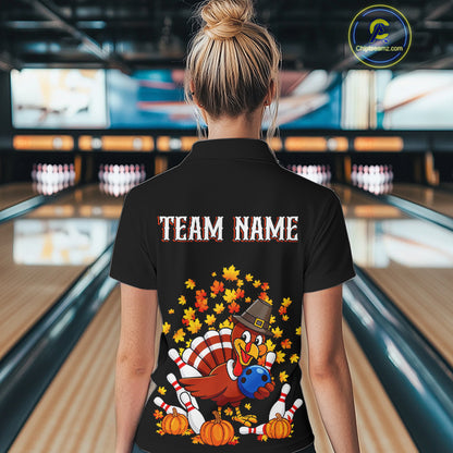 Funny Turkey Bowling Shirts For Women, Autumn Leaf Thanksgiving Bowling Tournament Shirts NQS10716