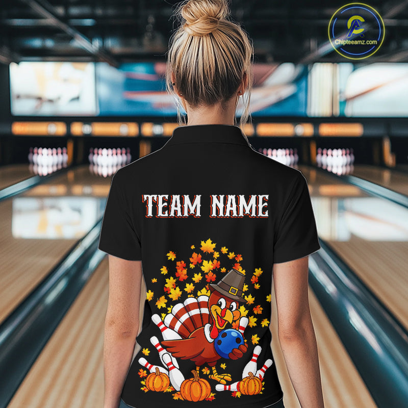 Funny Turkey Bowling Shirts For Women, Autumn Leaf Thanksgiving Bowling Tournament Shirts NQS10716