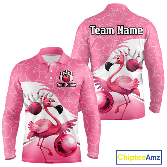 Funny Pink Flamingo Bowling Shirts for Men Custom Flamingo Team bowling jerseys, gift for bowlers NQS11715