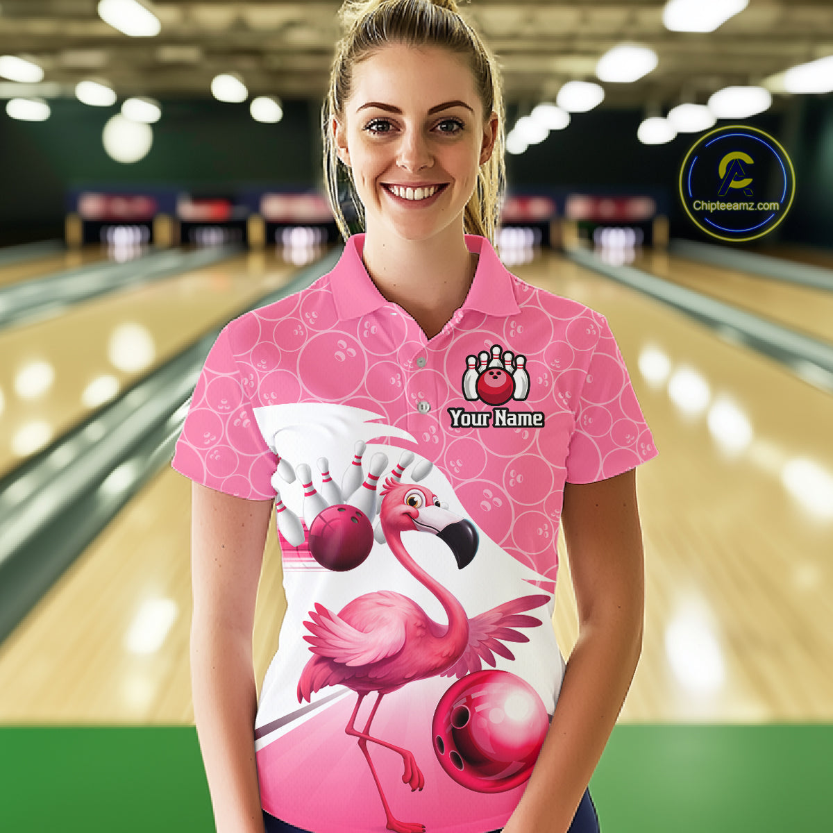 Funny Pink Flamingo Bowling Shirts for Women Custom Flamingo Team bowling jerseys, gift for bowlers NQS11715