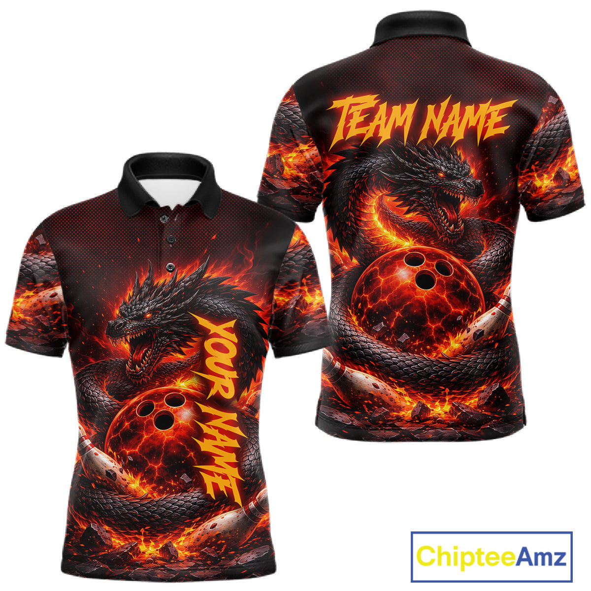 Custom Red Dragon Bowling Polo Shirts, Bowling 1/4 zip jersey For Men, Team Bowling League jerseys NQS11588