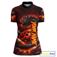 Load image into Gallery viewer, Custom Red Dragon Bowling Polo Shirts, Bowling 1/4 zip jersey For Women, Team Bowling League jerseys NQS11588