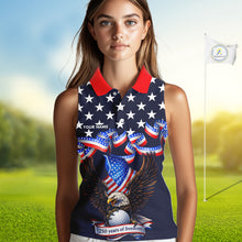 Load image into Gallery viewer, Custom 250 years of freedom Eagle American Flag Sleeveless Polo shirt, patriotic team golf outfit NQS11597