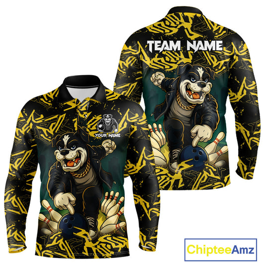 Black and Yellow Camo Funny Bulldog Bowling Shirts For Men Custom Cool Bowling Outfits Team Jerseys NQS11215