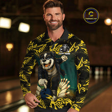 Load image into Gallery viewer, Black and Yellow Camo Funny Bulldog Bowling Shirts For Men Custom Cool Bowling Outfits Team Jerseys NQS11215