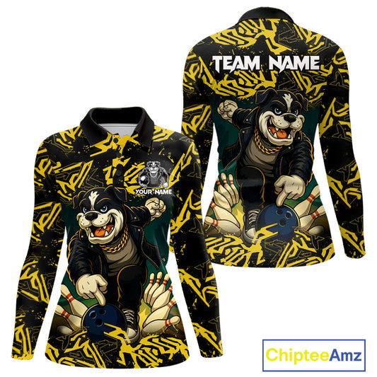Black and Yellow Camo Funny Bulldog Bowling Shirts For Women Custom Cool Bowling Outfits Team Jerseys NQS11215