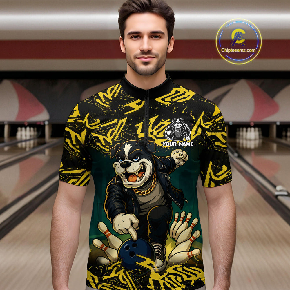 Black and Yellow Camo Funny Bulldog Bowling Shirts For Men Custom Cool Bowling Outfits Team Jerseys NQS11215