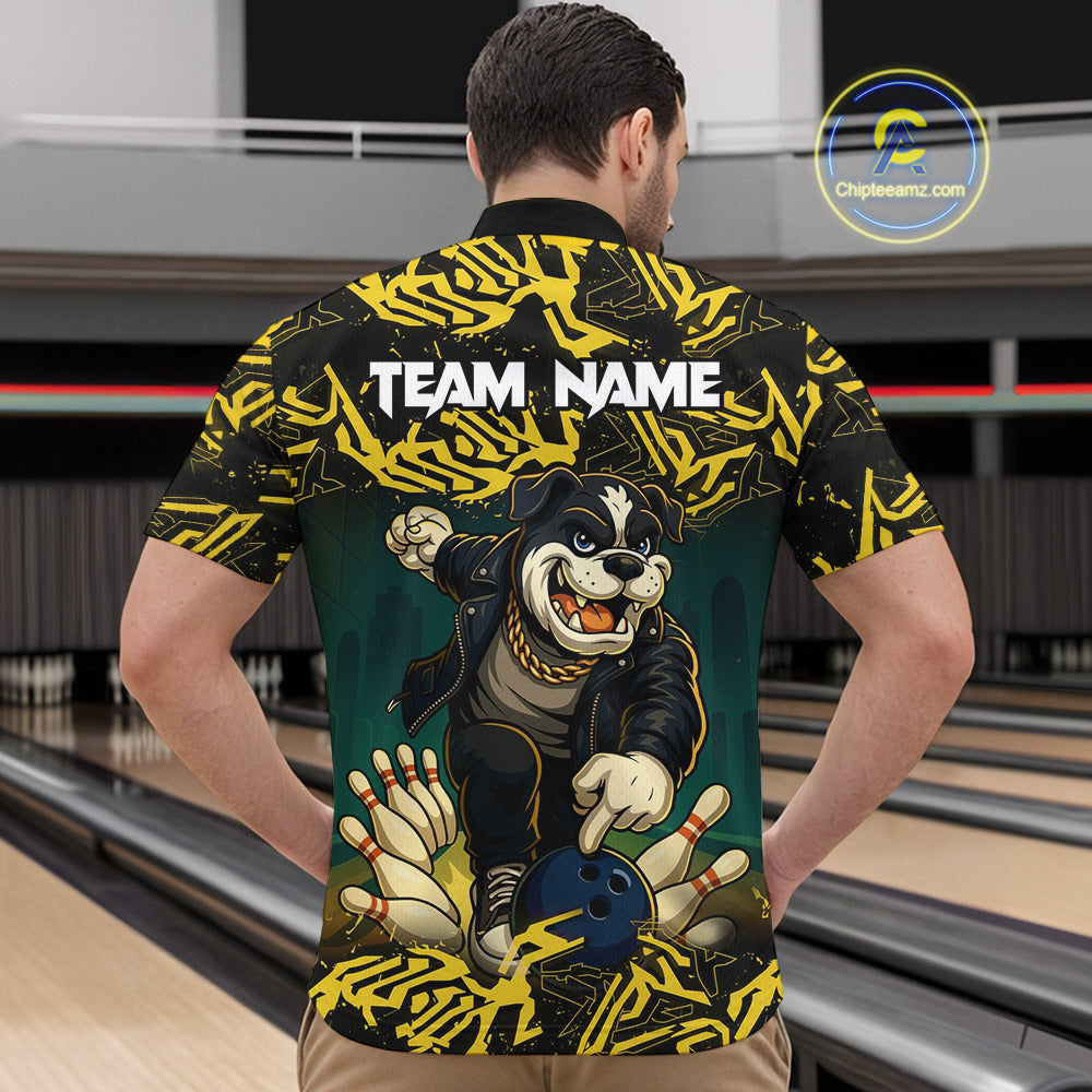 Black and Yellow Camo Funny Bulldog Bowling Shirts For Men Custom Cool Bowling Outfits Team Jerseys NQS11215