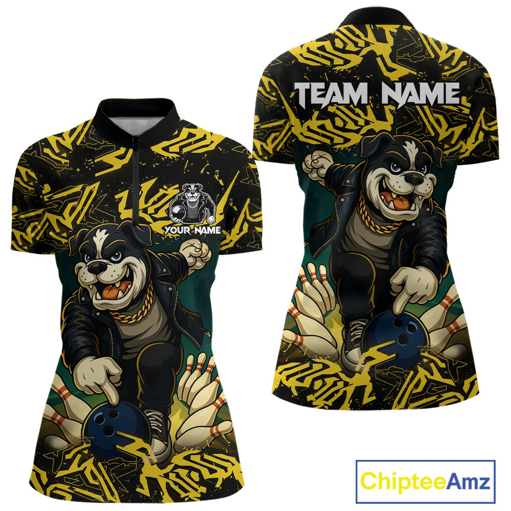 Black and Yellow Camo Funny Bulldog Bowling Shirts For Women Custom Cool Bowling Outfits Team Jerseys NQS11215