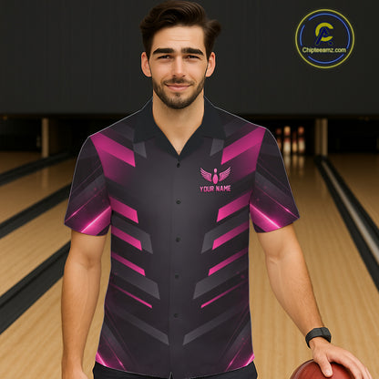 Black and Pink Bowling Button-up Shirt Custom Team Hawaiian Bowling Jersey, Gift For Bowler NQS11633