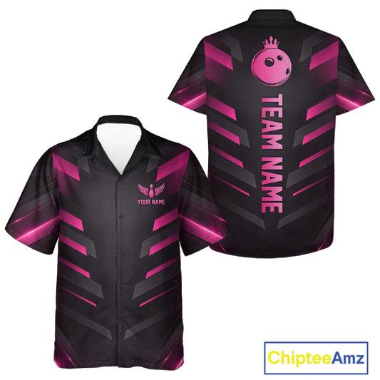 Black and Pink Bowling Button-up Shirt Custom Team Hawaiian Bowling Jersey, Gift For Bowler NQS11633