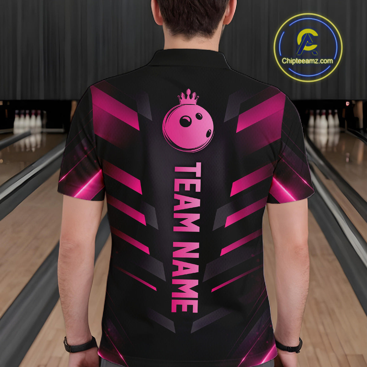 Black and Pink Bowling Polo, Quarter Zip Shirts For Men Custom Team Bowling Jersey, Gift For Bowlers NQS11633
