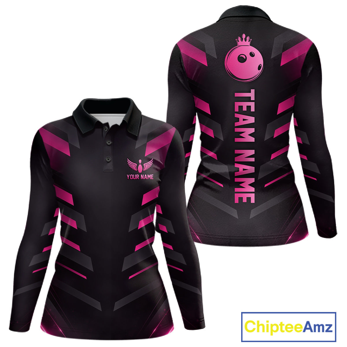Black and Pink Bowling Polo, Quarter Zip Shirts For Women Custom Team Bowling Jersey, Gift For Bowler NQS11633