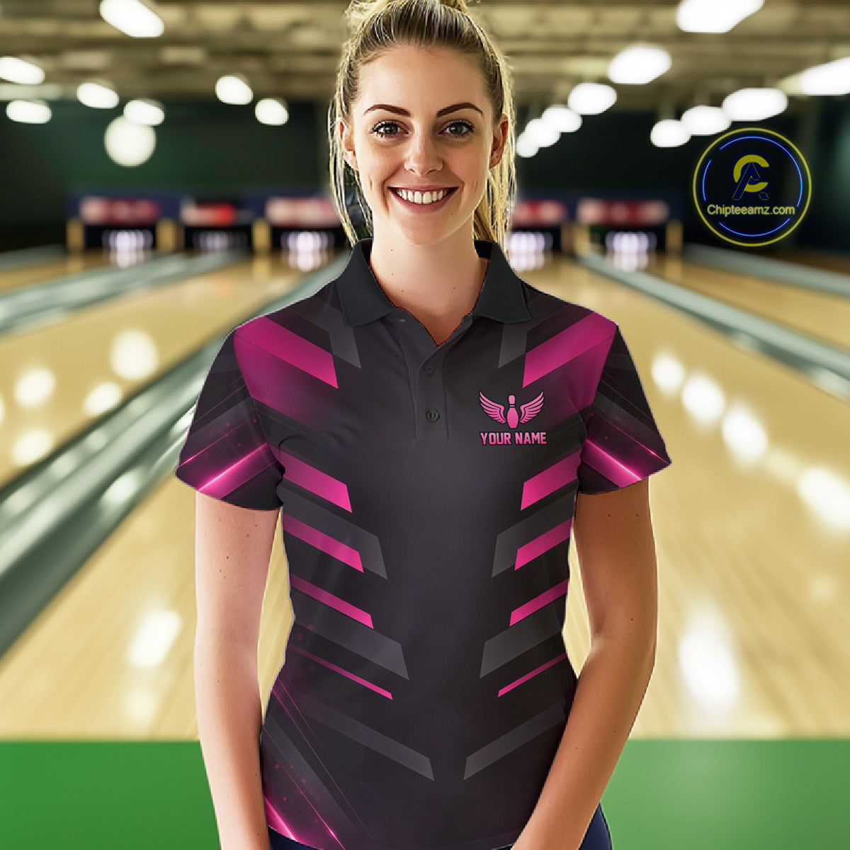Black and Pink Bowling Polo, Quarter Zip Shirts For Women Custom Team Bowling Jersey, Gift For Bowler NQS11633