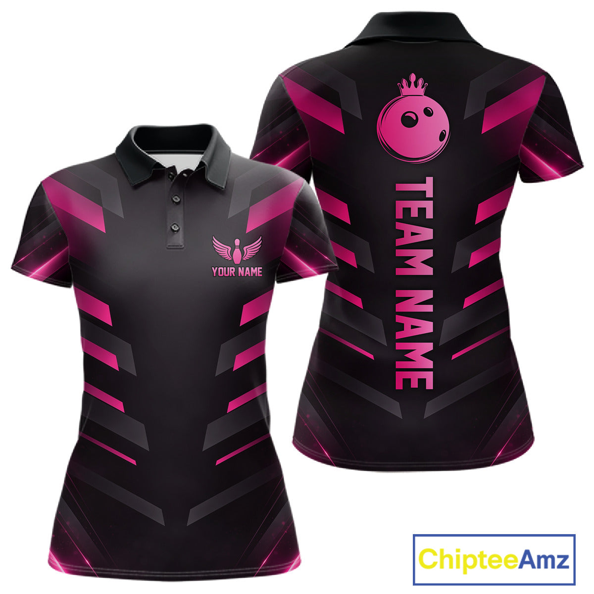 Black and Pink Bowling Polo, Quarter Zip Shirts For Women Custom Team Bowling Jersey, Gift For Bowler NQS11633