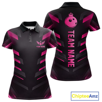 Black and Pink Bowling Polo, Quarter Zip Shirts For Women Custom Team Bowling Jersey, Gift For Bowler NQS11633