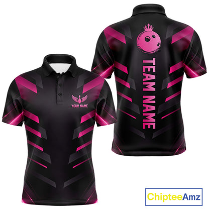 Black and Pink Bowling Polo, Quarter Zip Shirts For Men Custom Team Bowling Jersey, Gift For Bowlers NQS11633