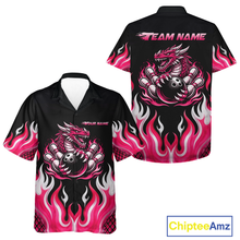 Load image into Gallery viewer, Black and Pink Flame Dragon Bowling Button-up Shirt Custom Dragon Bowling Team Jerseys NQS11733