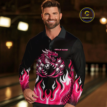 Load image into Gallery viewer, Black and Pink Flame Dragon Bowling Polo, 1/4 Zip Shirts For Men Custom Dragon Bowling Team Jerseys NQS11733