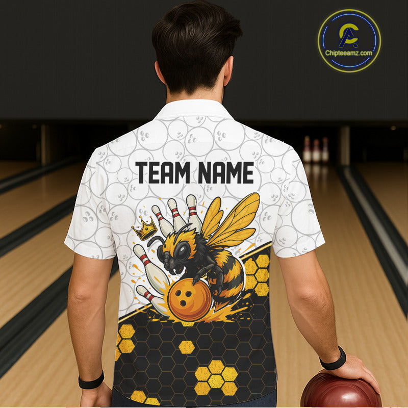 Black and White Camo Bowling Yellow Honey Bee Bowling Hawaiian Shirt Custom Team bowling jersey NQS11249