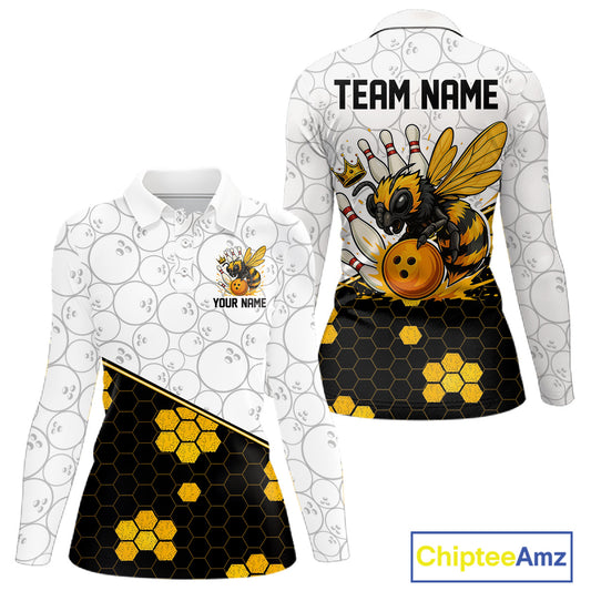 Black and White Camo Bowling Yellow Honey Bee Bowling shirts for Women Custom Team bowling jersey NQS11249