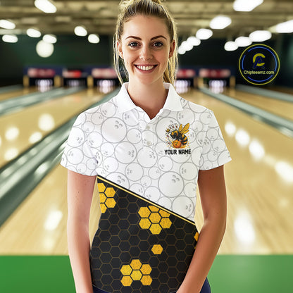 Black and White Camo Bowling Yellow Honey Bee Bowling shirts for Women Custom Team bowling jersey NQS11249