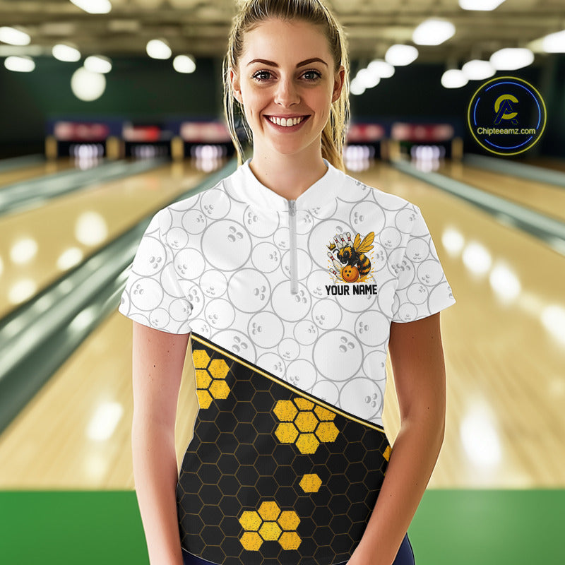 Black and White Camo Bowling Yellow Honey Bee Bowling shirts for Women Custom Team bowling jersey NQS11249