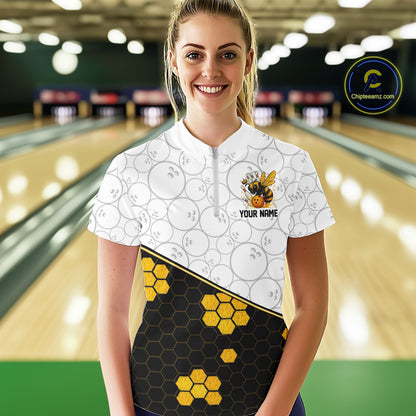 Black and White Camo Bowling Yellow Honey Bee Bowling shirts for Women Custom Team bowling jersey NQS11249