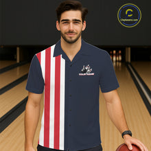 Load image into Gallery viewer, Retro Bowling Hawaiian Button-up Shirt custom Red, White &amp; Blue patriotic bowling outfits team jersey NQS11446