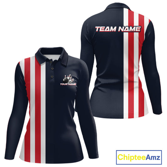 Retro Bowling Shirts For Women custom Red, White and Blue patriotic bowling outfits team jerseys NQS11446