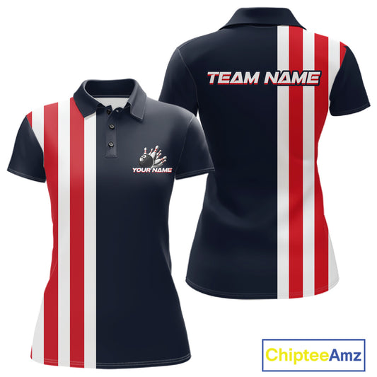 Retro Bowling Shirts For Women custom Red, White and Blue patriotic bowling outfits team jerseys NQS11446