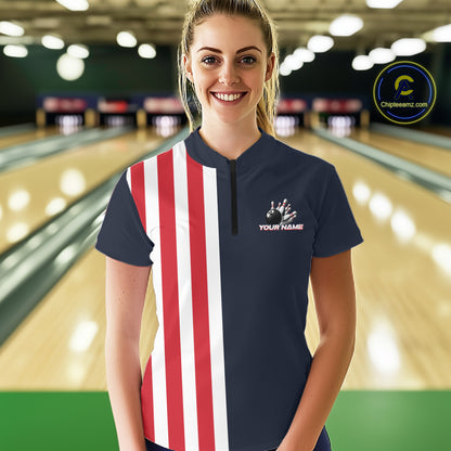 Retro Bowling Shirts For Women custom Red, White and Blue patriotic bowling outfits team jerseys NQS11446