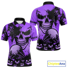 Load image into Gallery viewer, Custom Skull Golf Polo Shirts For Men Halloween Golf Outfits, personalized golf gifts | Purple NQS10661
