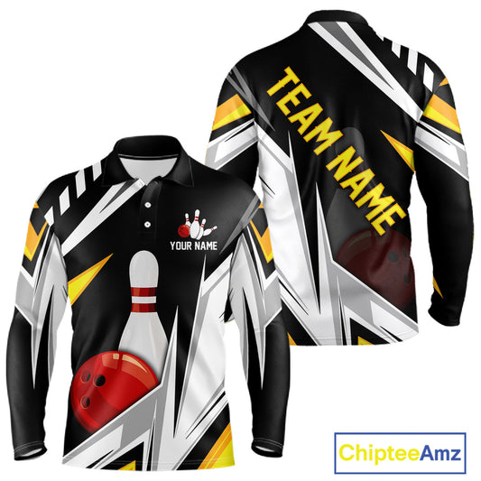 Black, White and Gold Men's bowling Polo, Quarter Zip shirts Custom Team bowling league jerseys NQS11264