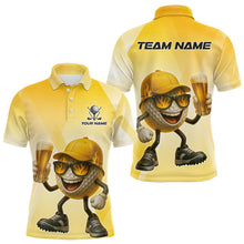 Load image into Gallery viewer, Funny Yellow pattern Golf ball drinking beer Mens Golf Polo Shirt Custom team golf outfits for mens NQS10718