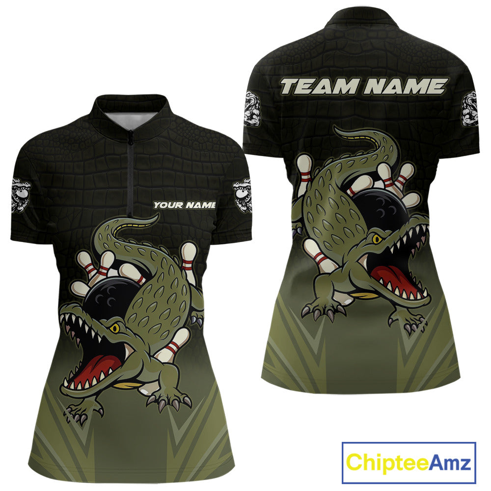 Custom Black and Green Alligator Bowling shirts for Women, Bowling Team league jersey NQS10735