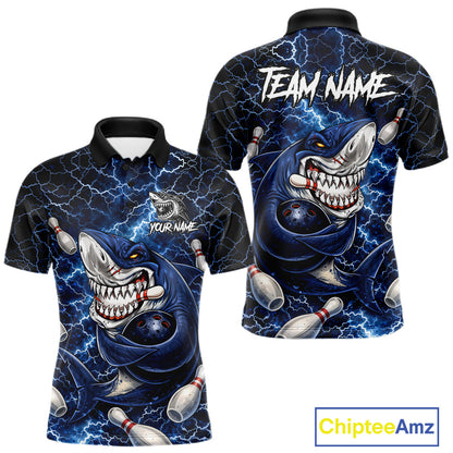 Blue Lightning Thunder Angry Shark Bowling shirts For Men Custom Shark Bowling Team Jerseys NQS11539