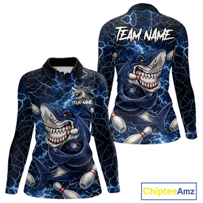 Blue Lightning Thunder Angry Shark Bowling shirts For Women Custom Shark Bowling Team Jerseys NQS11539