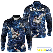 Load image into Gallery viewer, Blue Lightning Thunder Angry Shark Bowling shirts For Men Custom Shark Bowling Team Jerseys NQS11539