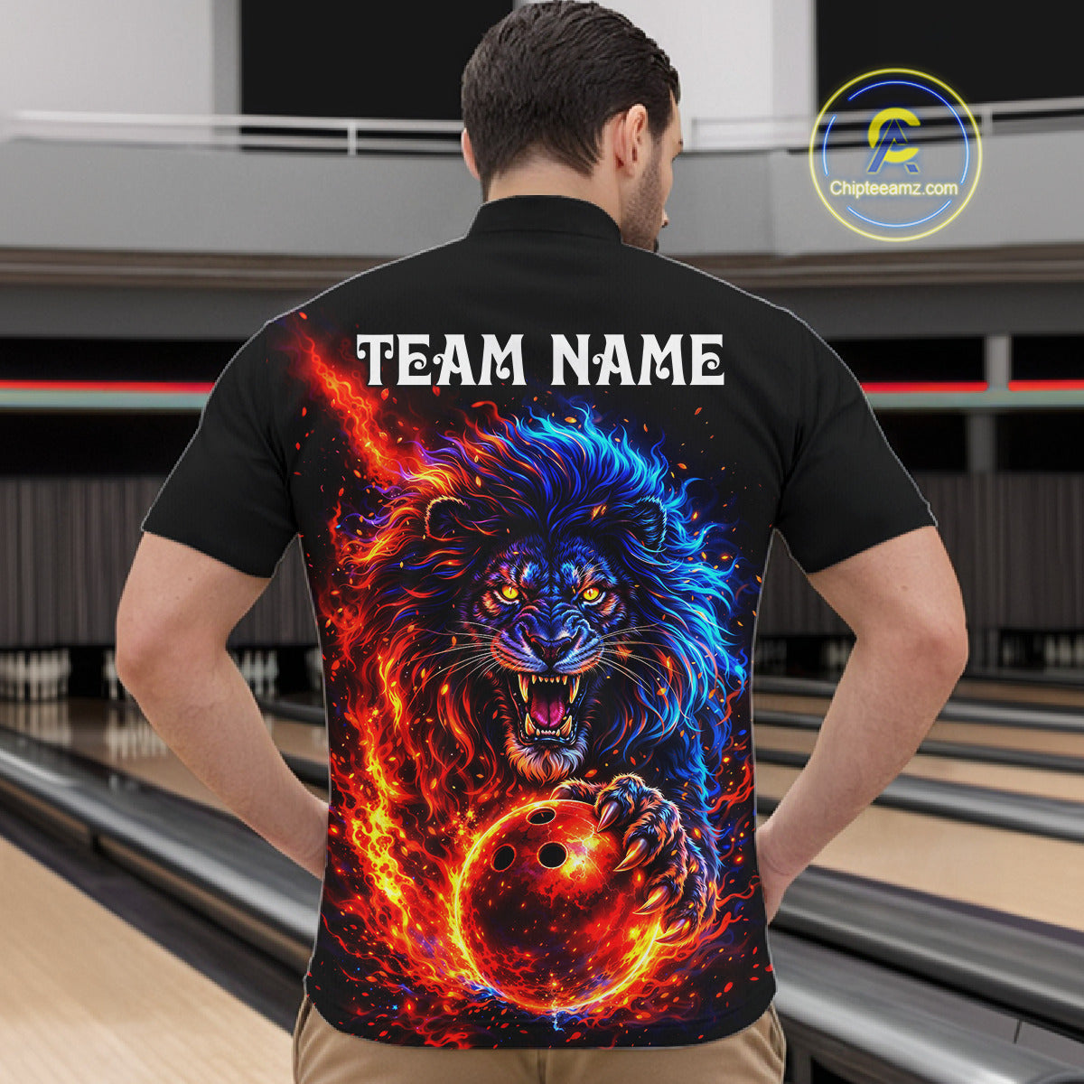 Red and Blue Flame Lion Bowling Shirts For Men Custom Fire Lion Team Bowling jersey NQS11347