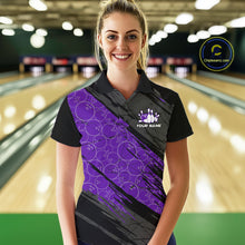Load image into Gallery viewer, Black and Purple Bowling Camo Polo, 1/4 Zip Shirts for Women Custom Bowling Team League Jerseys NQS11700