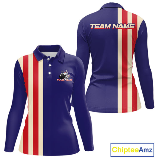 Red, White and Blue Retro Bowling Shirts For Women custom patriotic bowling outfits team jerseys NQS11167
