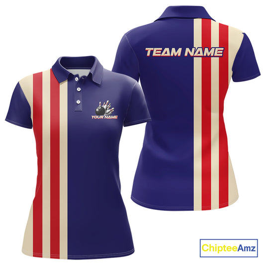 Red, White and Blue Retro Bowling Shirts For Women custom patriotic bowling outfits team jerseys NQS11167